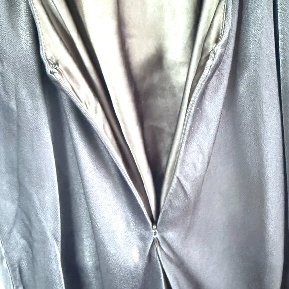 Meshki Claire Satin Drape Back Split Hem High Neck Maxi Dress Womens L Black - Picture 6 of 12